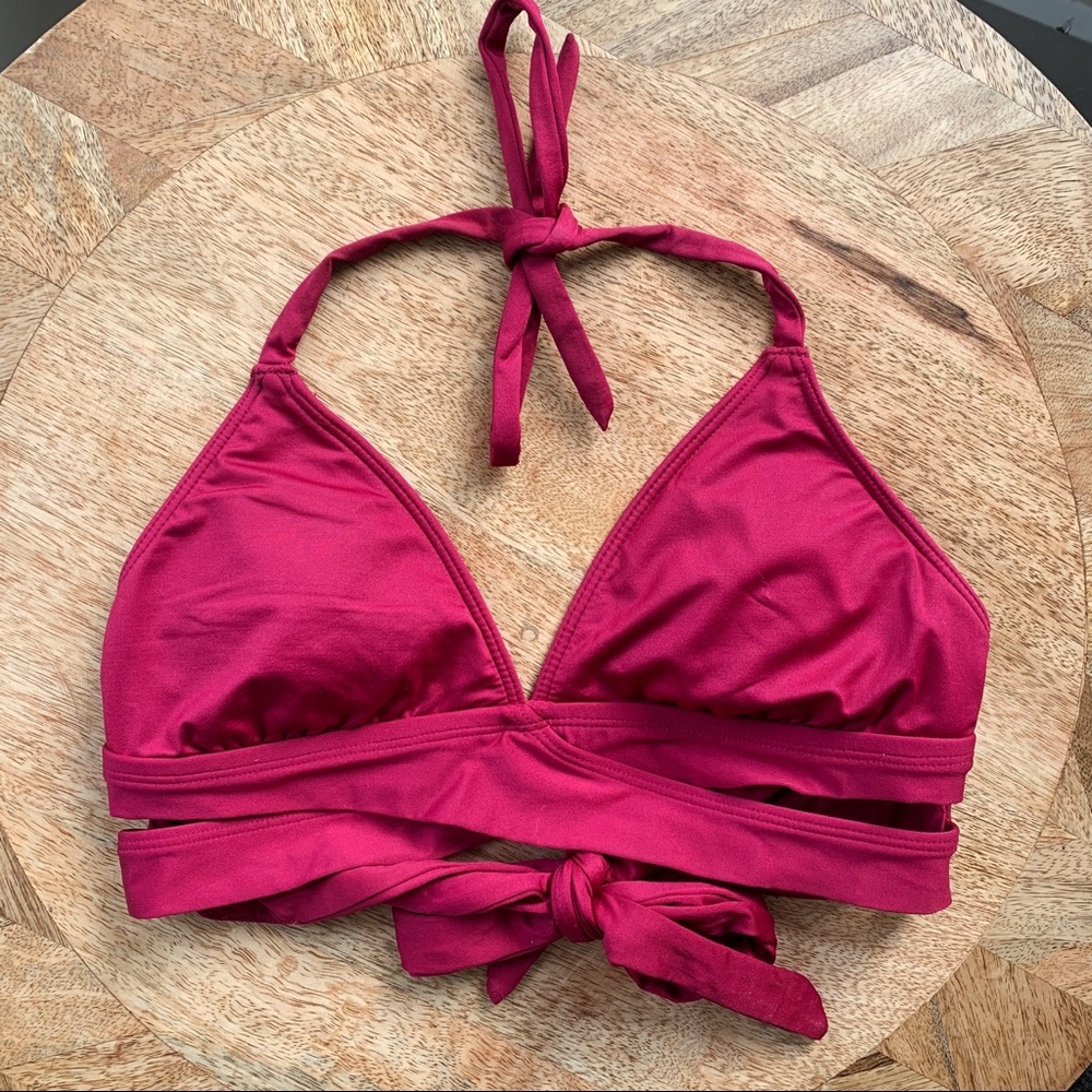 Mossimo Burgundy Faux Wrap Halter Bikini Top Swimwear Women's Small.